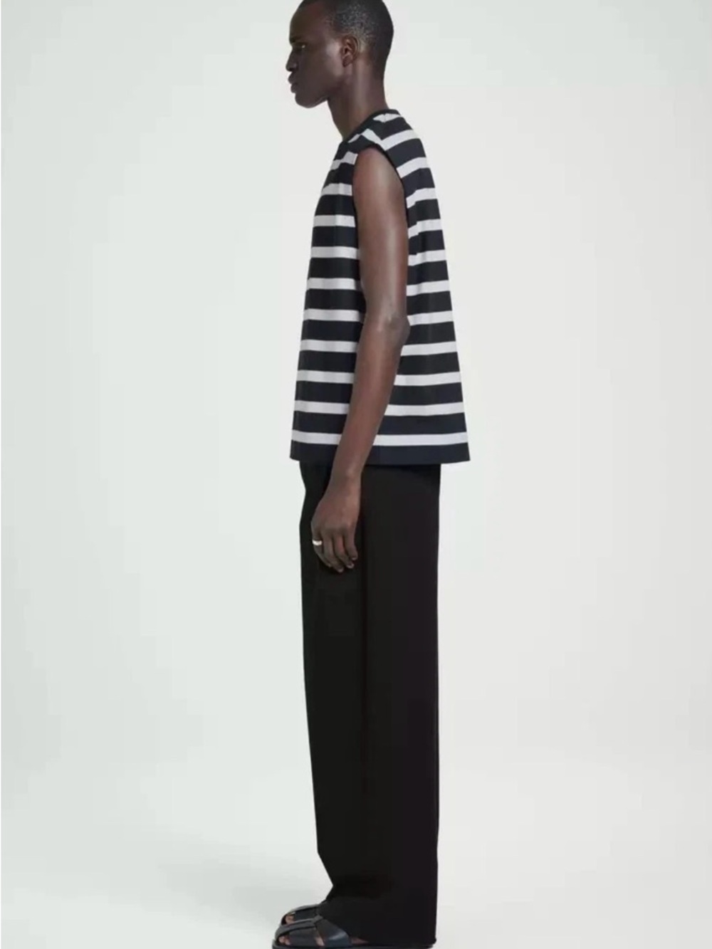 COS Relaxed Cotton-Crepe Tank Top In Navy White Stripe Size: Large - Picture 6 of 13